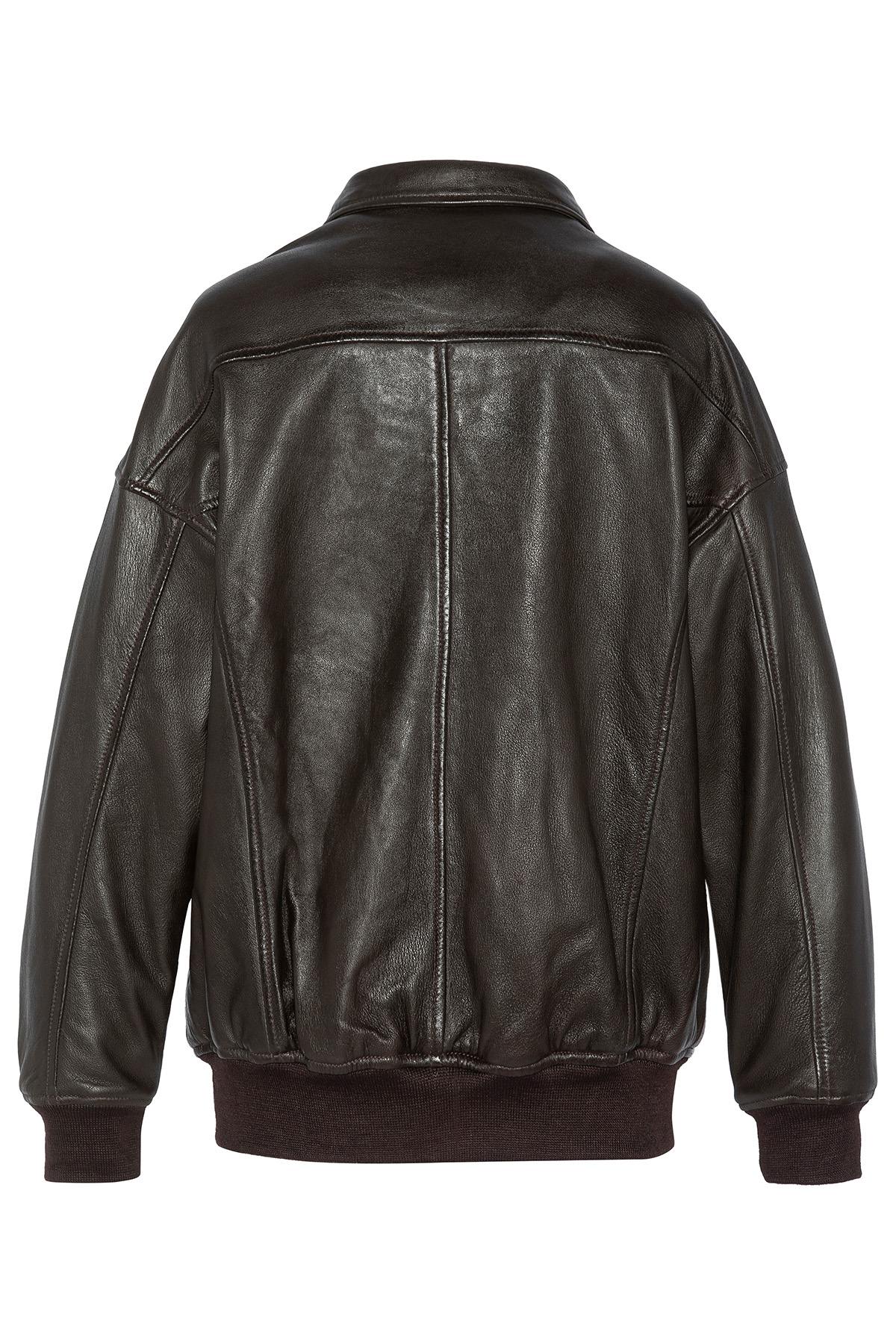 Oversized brown leather bomber jacket - Image n°4