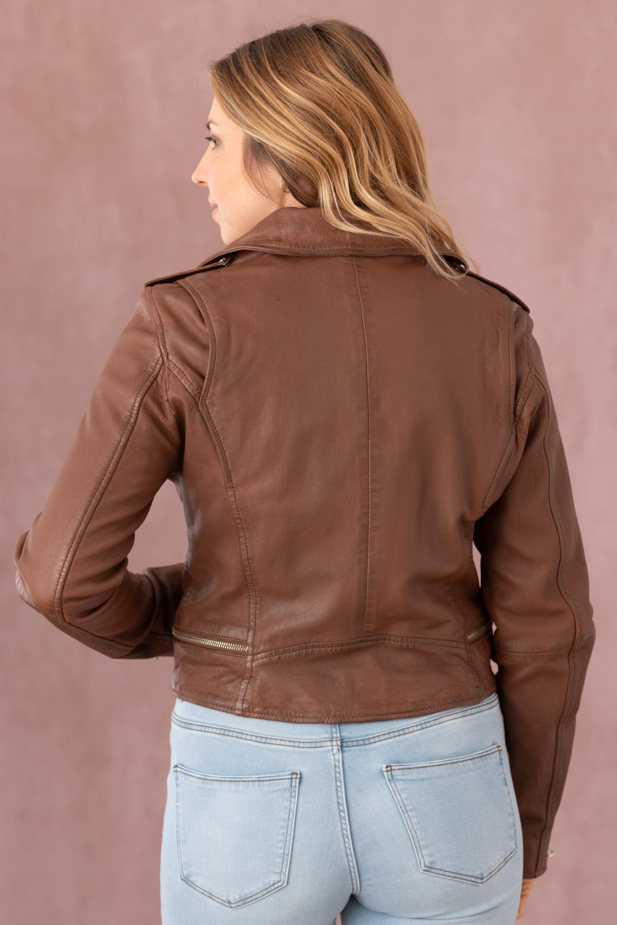 Washed leather Biker Jacket for women - Image n°5