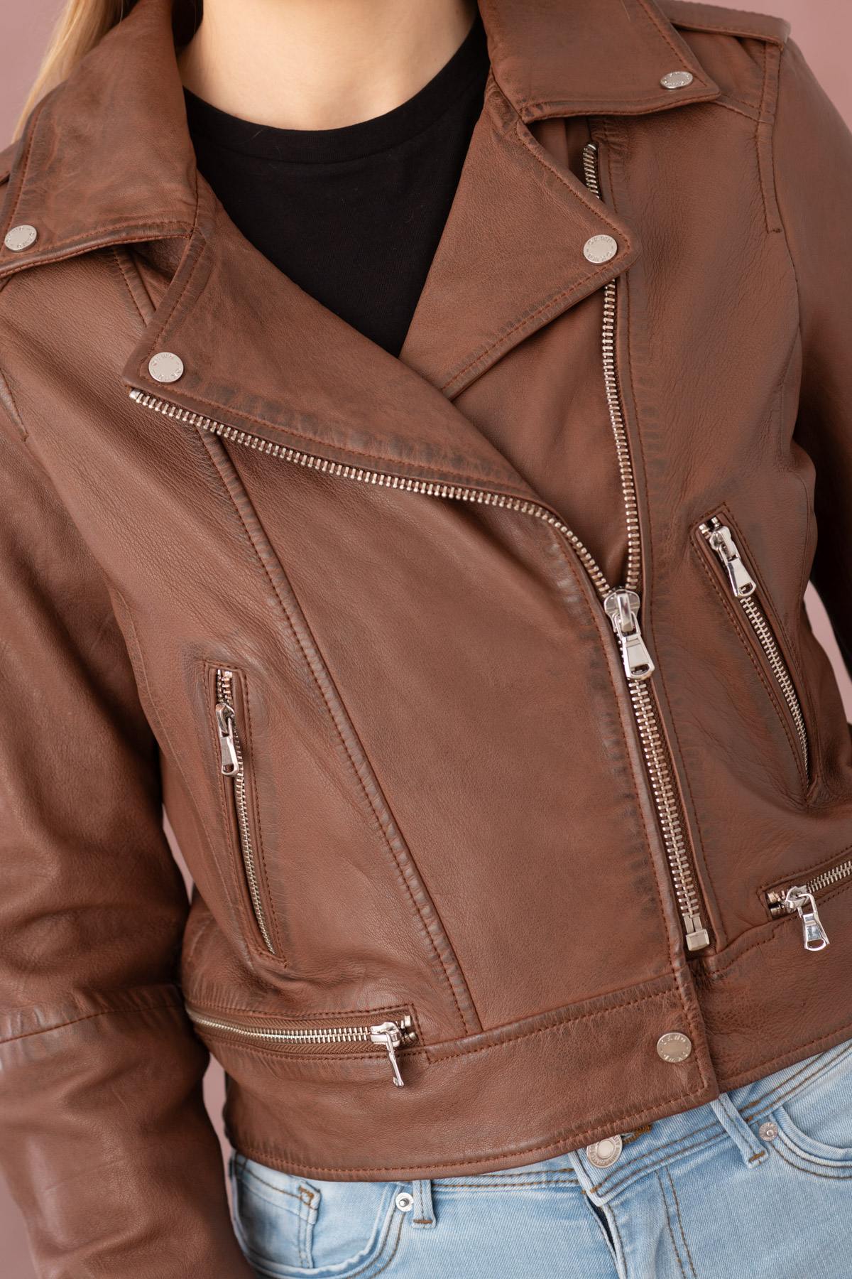 Washed leather perfecto for women - Image n°2