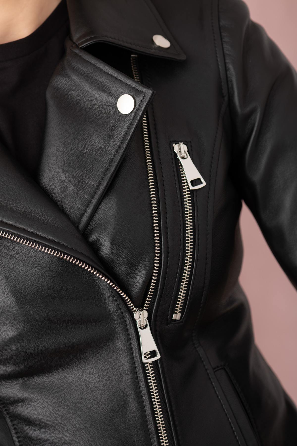 Black leather perfecto with double chest pockets - Image n°13