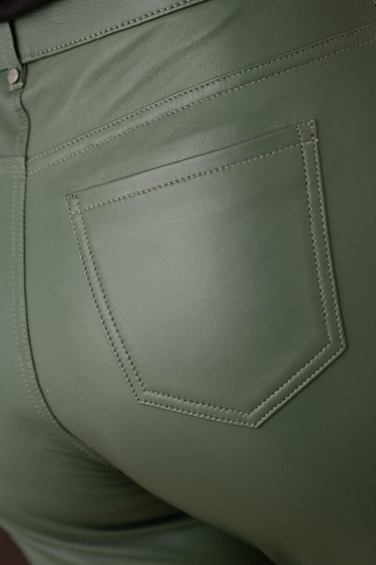 Women's khaki leather pants - Image n°7