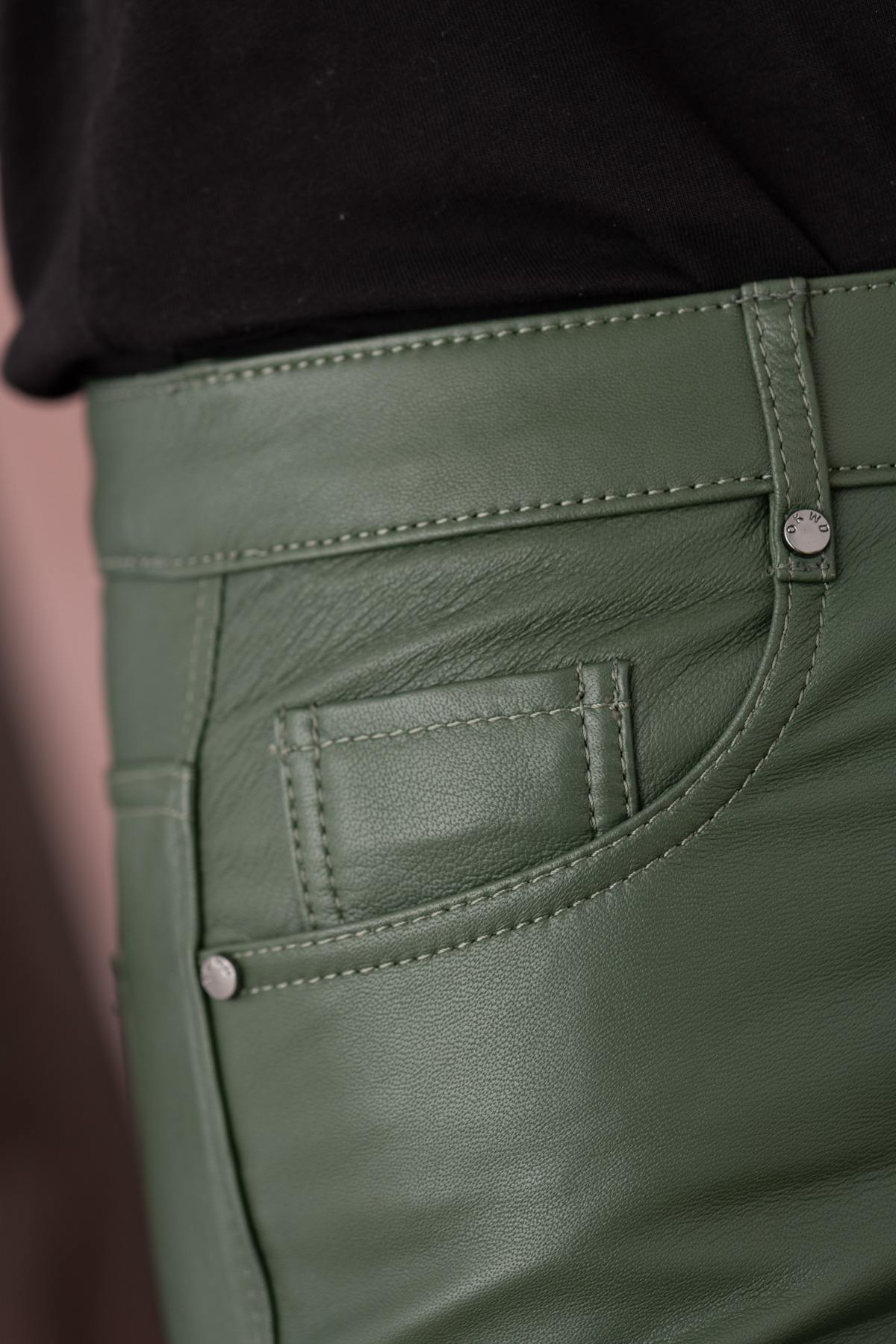 Women's khaki leather pants - Image n°12