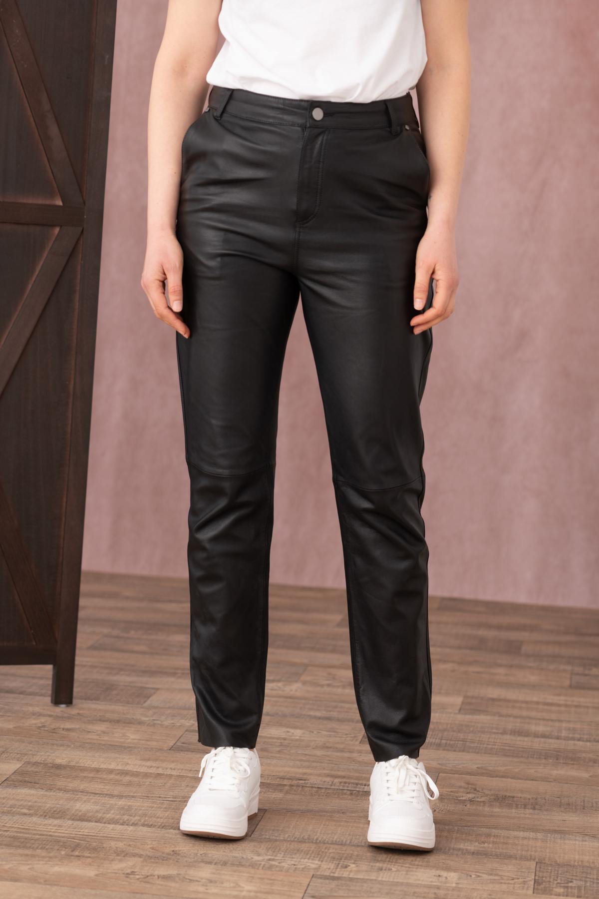 Black Wide Leg Leather Trousers - Image n°1