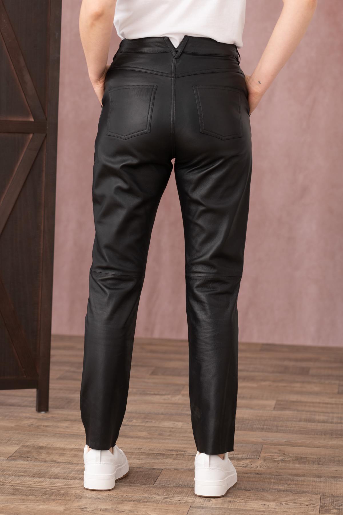 Black Wide Leg Leather Trousers - Image n°5