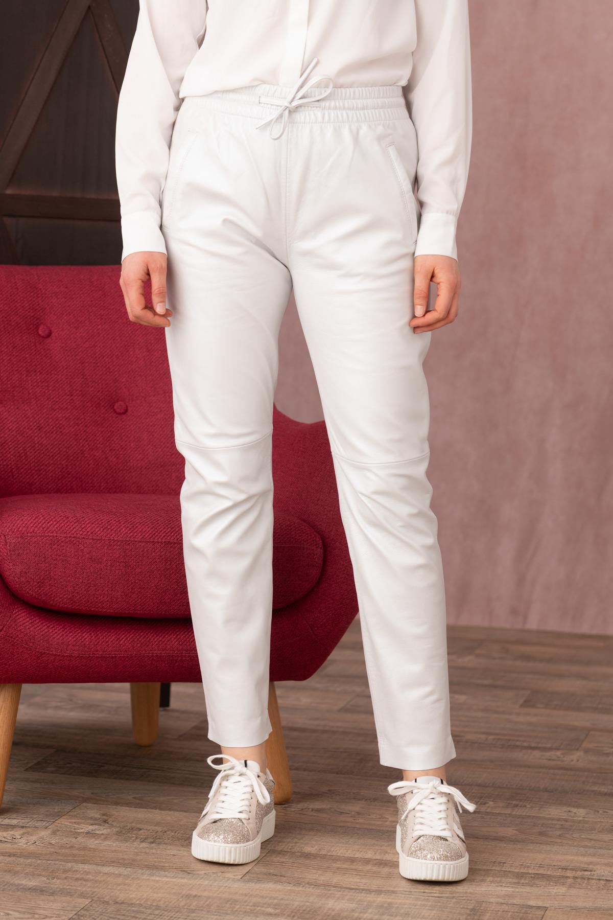 Casual White Metallic Effect Leather Joggers - Image n°1