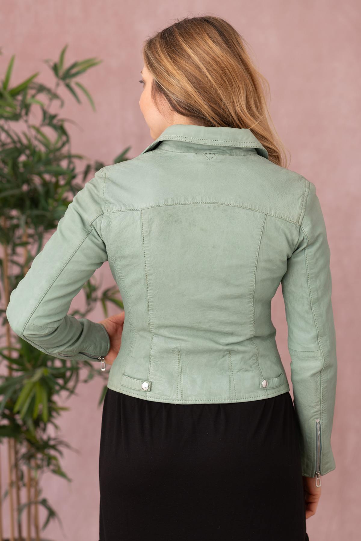 Jade-colored leather Biker Jacket - Image n°7