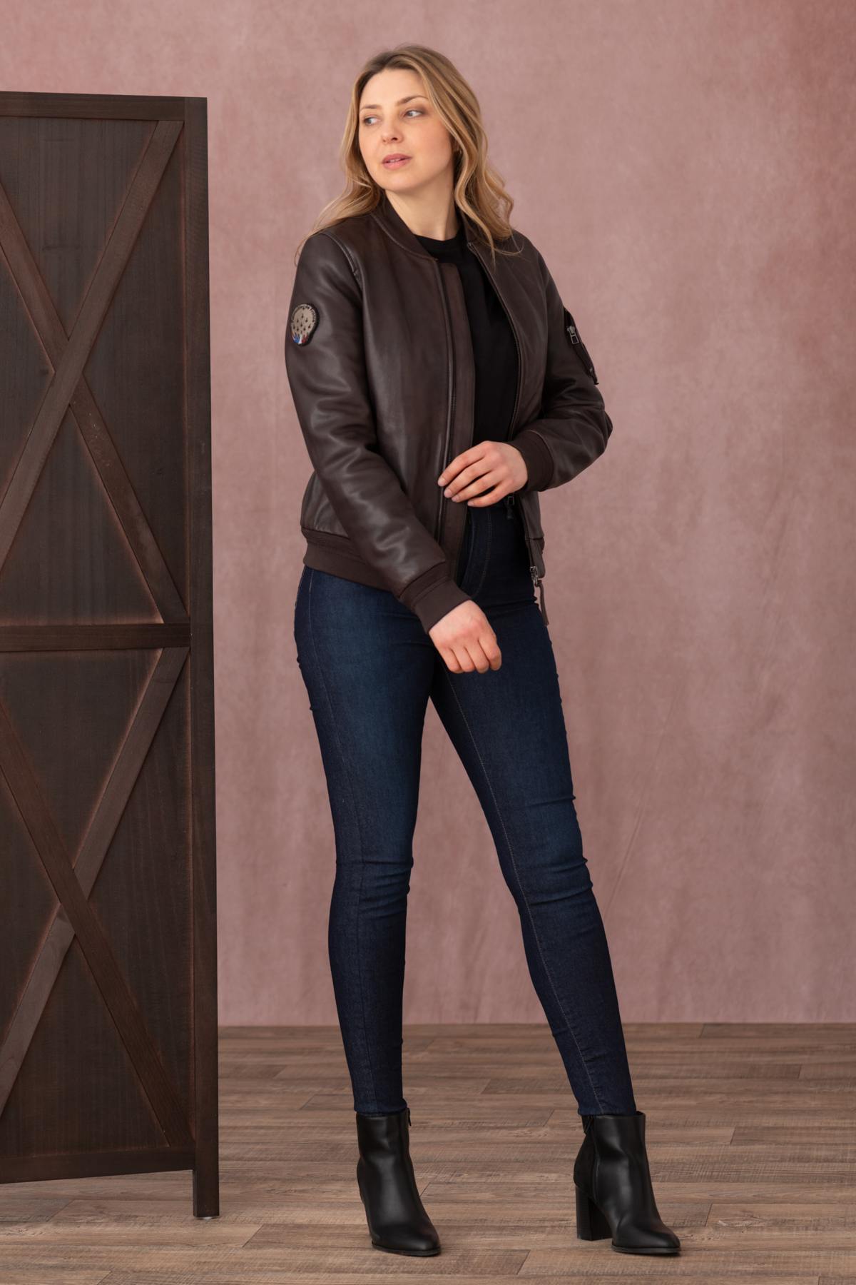 Patrouille de France women's brown leather jacket - Image n°7