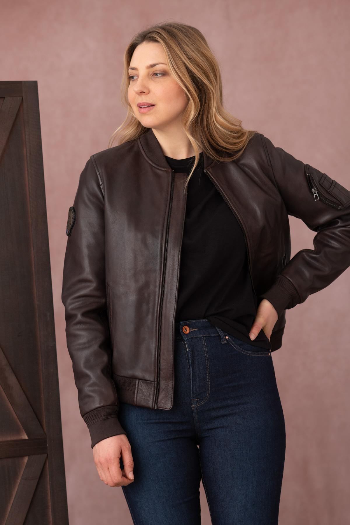 Patrouille de France women's brown leather jacket - Image n°3