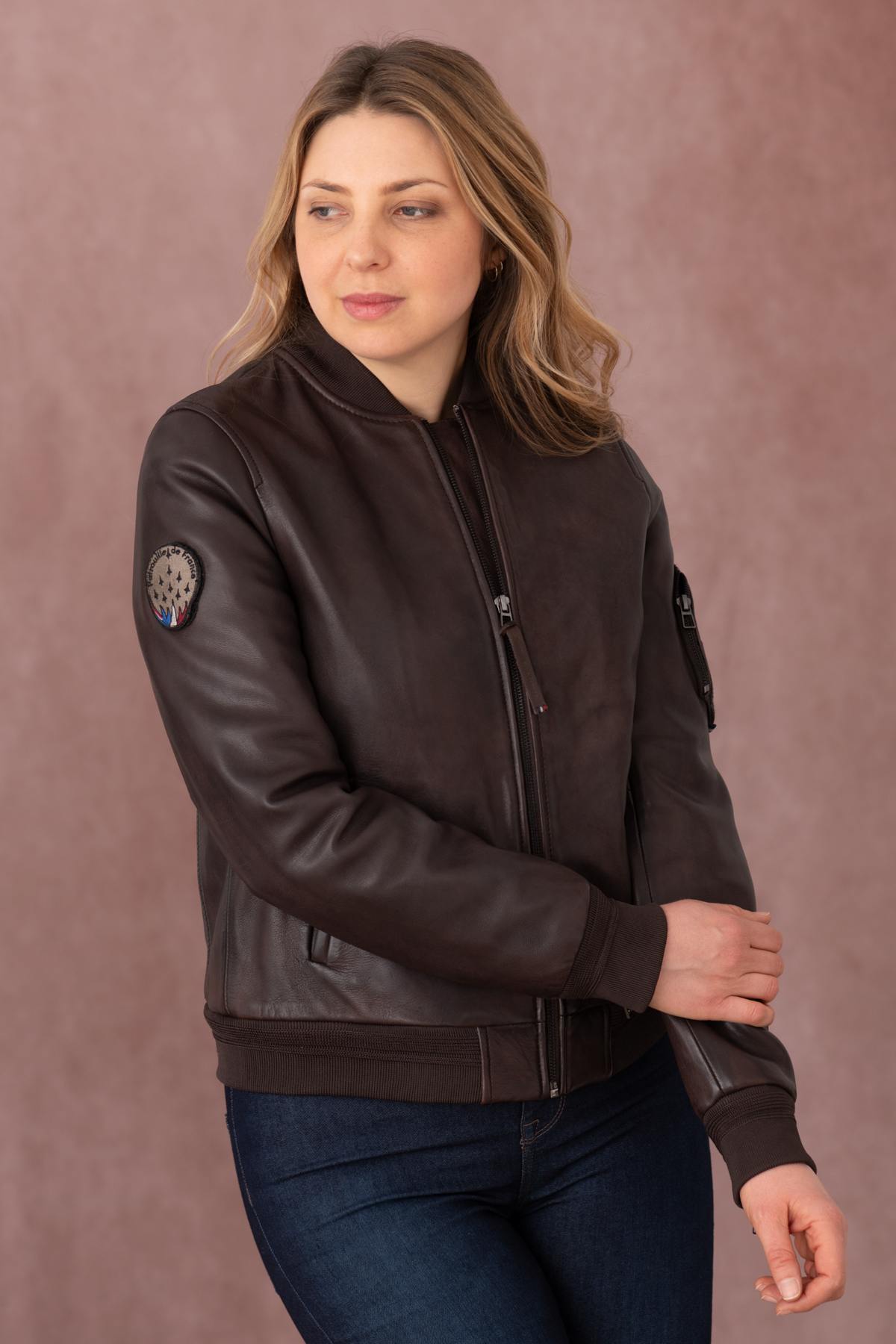 Patrouille de France women's brown leather jacket - Image n°1