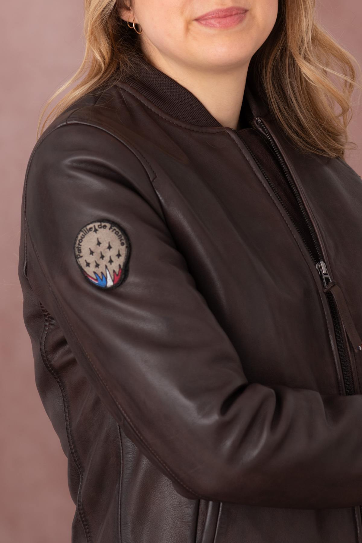 Patrouille de France women's brown leather jacket - Image n°5