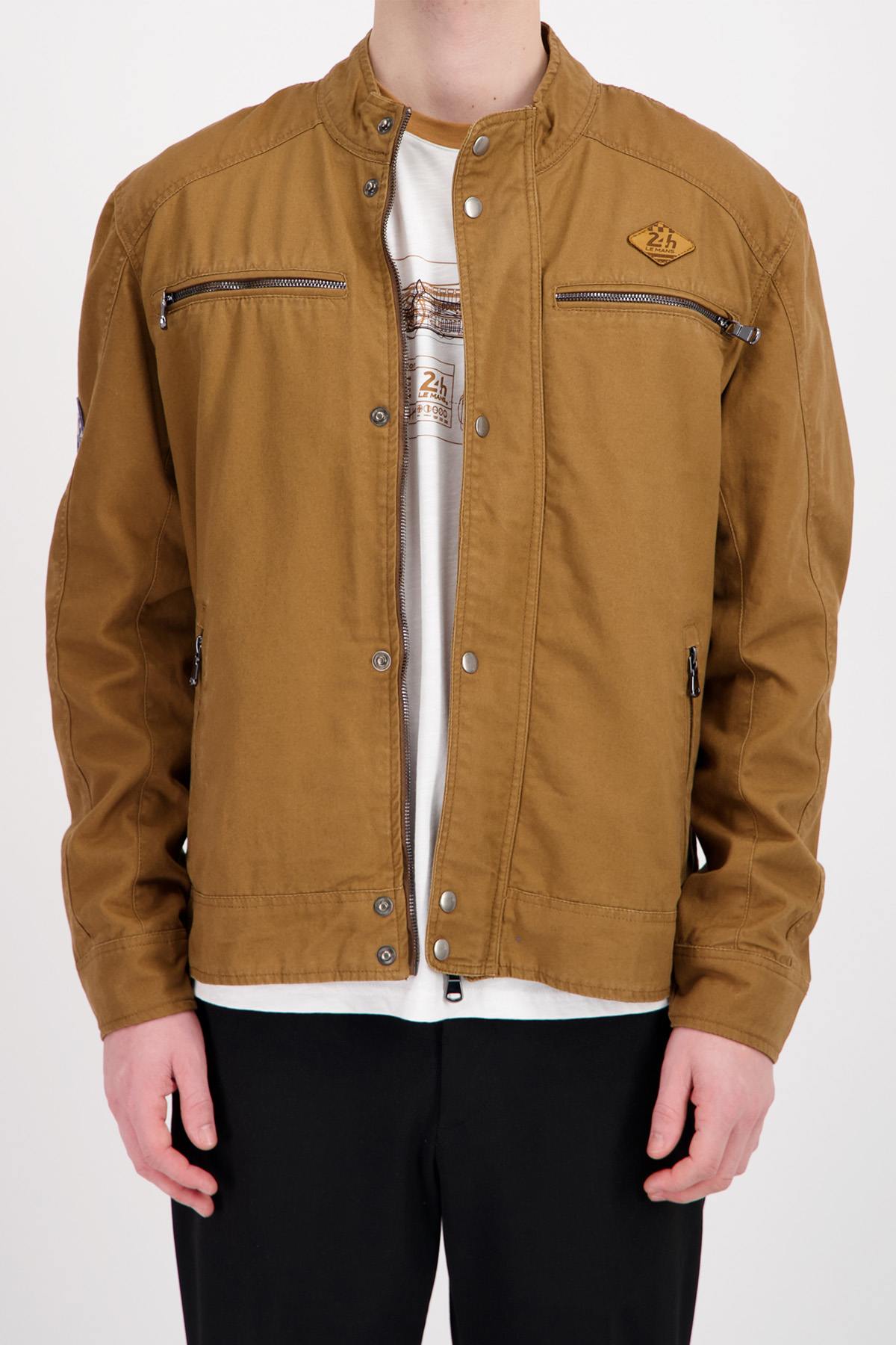 Camel cotton jacket with zipped chest pockets - Image n°1