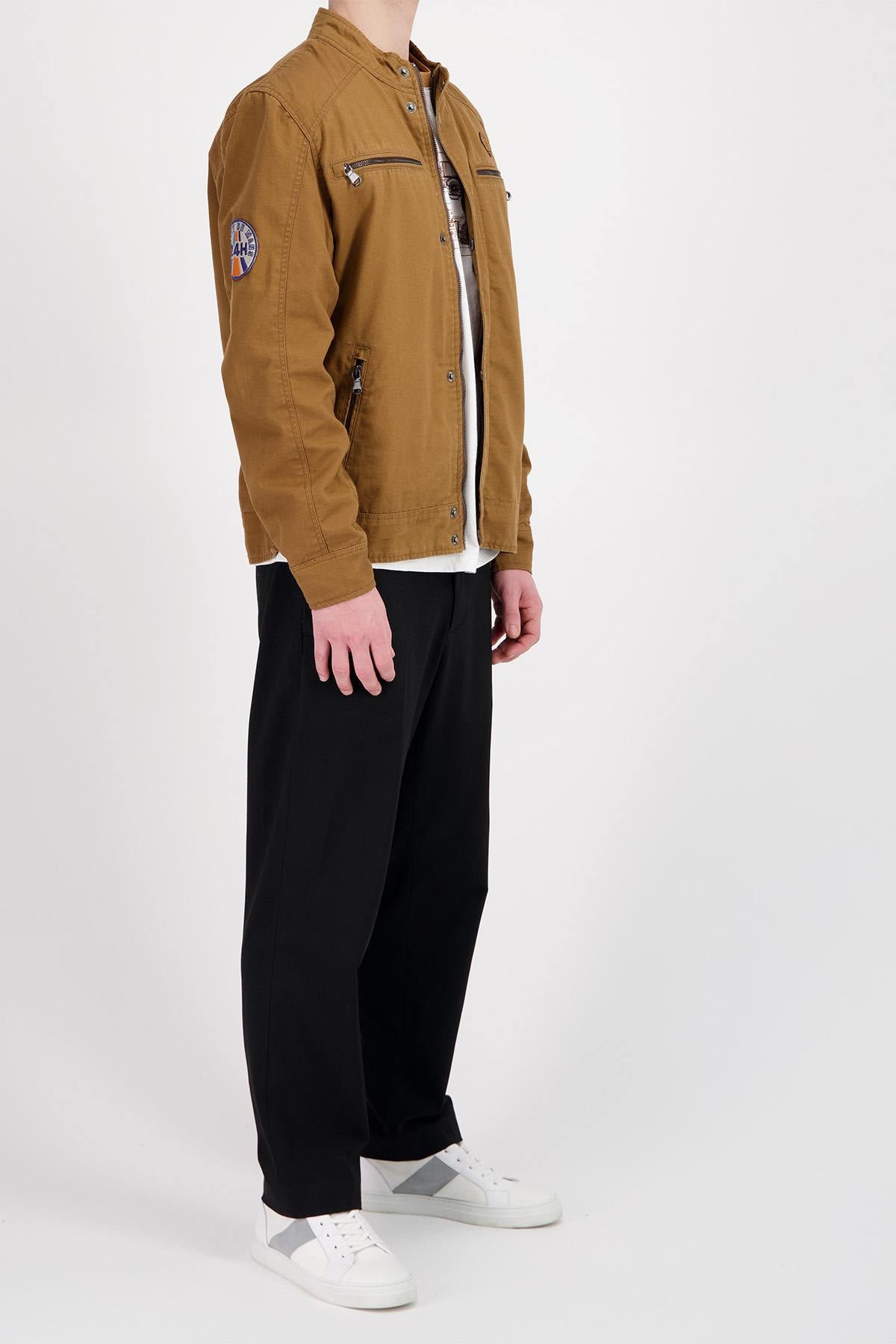 Camel cotton jacket with zipped chest pockets - Image n°3