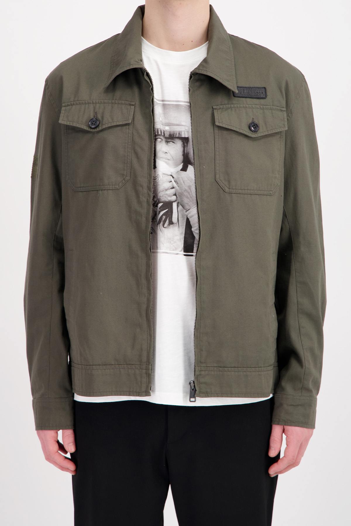 Khaki cotton jacket with chest pockets - Image n°1