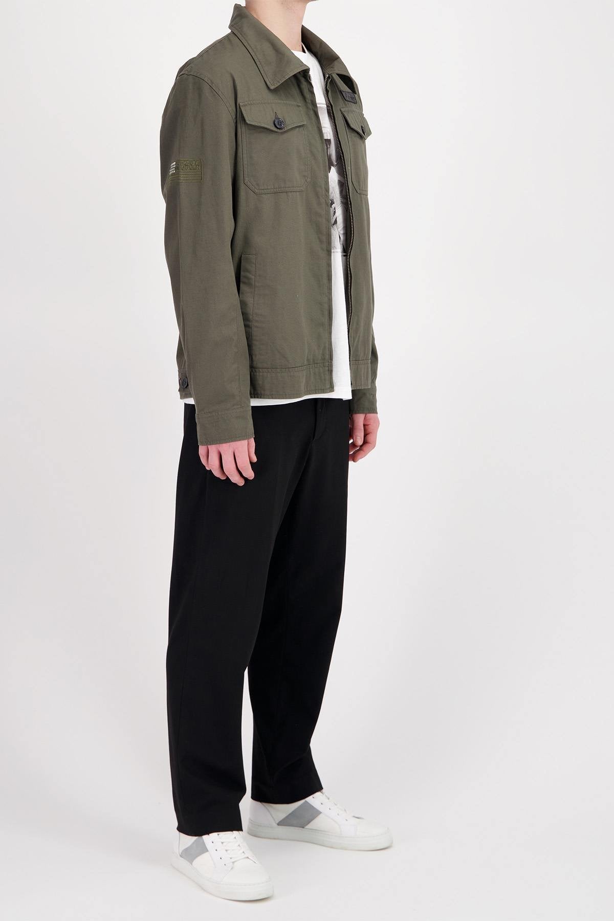 Khaki cotton jacket with chest pockets - Image n°5