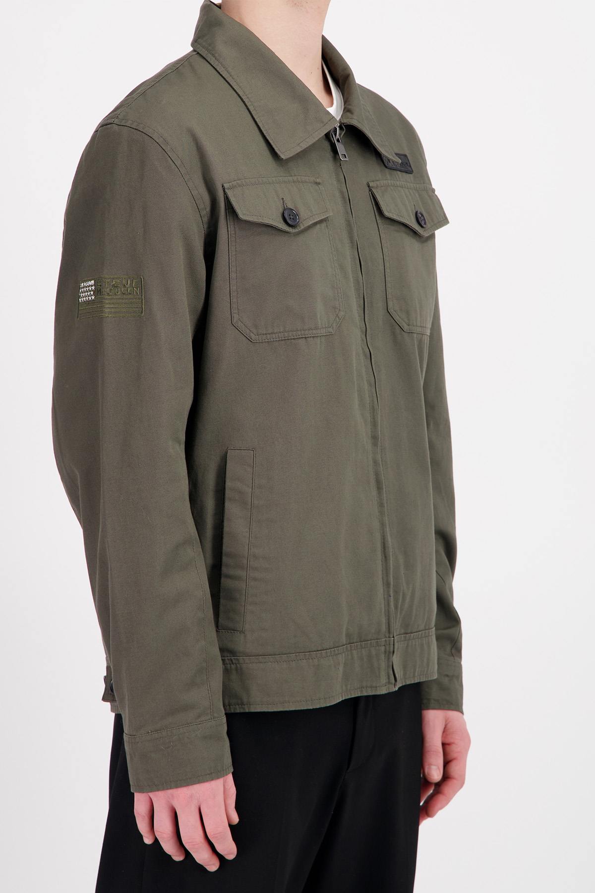 Khaki cotton jacket with chest pockets - Image n°3