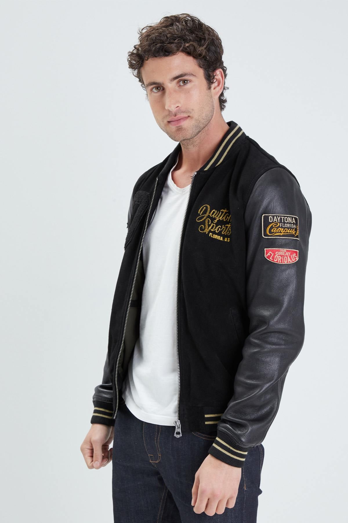 Black suede varsity teddy - Image n°1