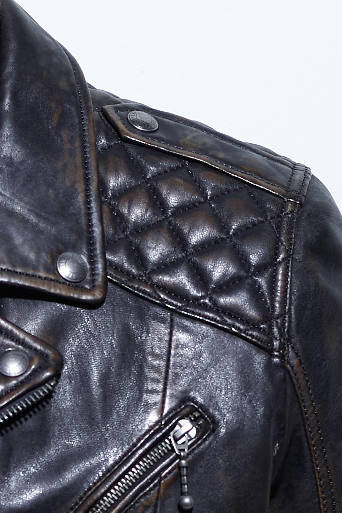 Black aged leather jacket with perfecto collar - Image n°5