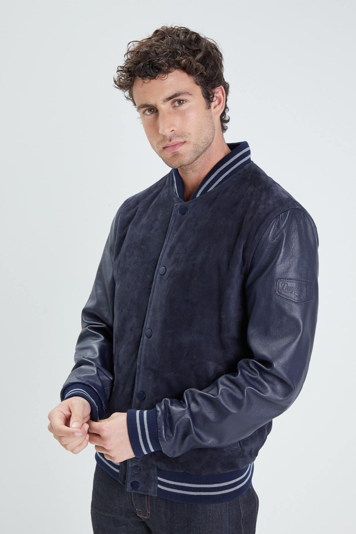 Navy blue suede leather teddy - Image n°7