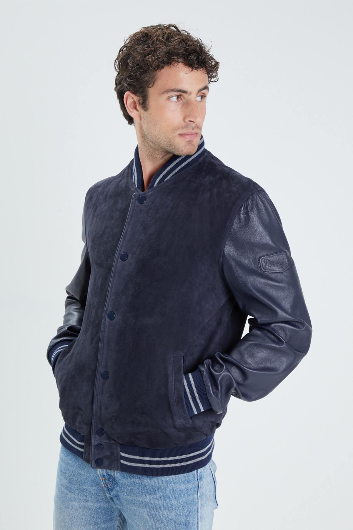 Navy blue suede leather teddy - Image n°3