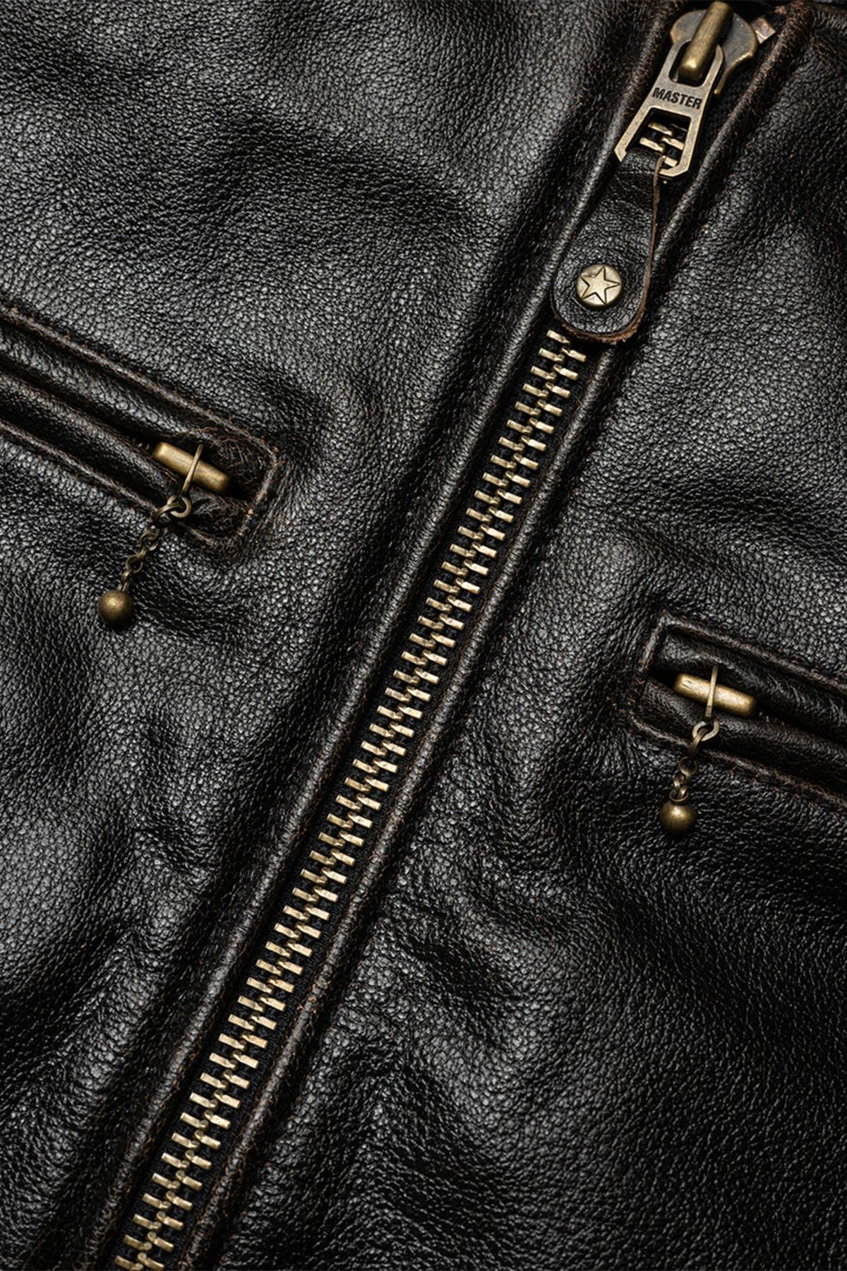 Aged-look buffalo leather jacket - Image n°5