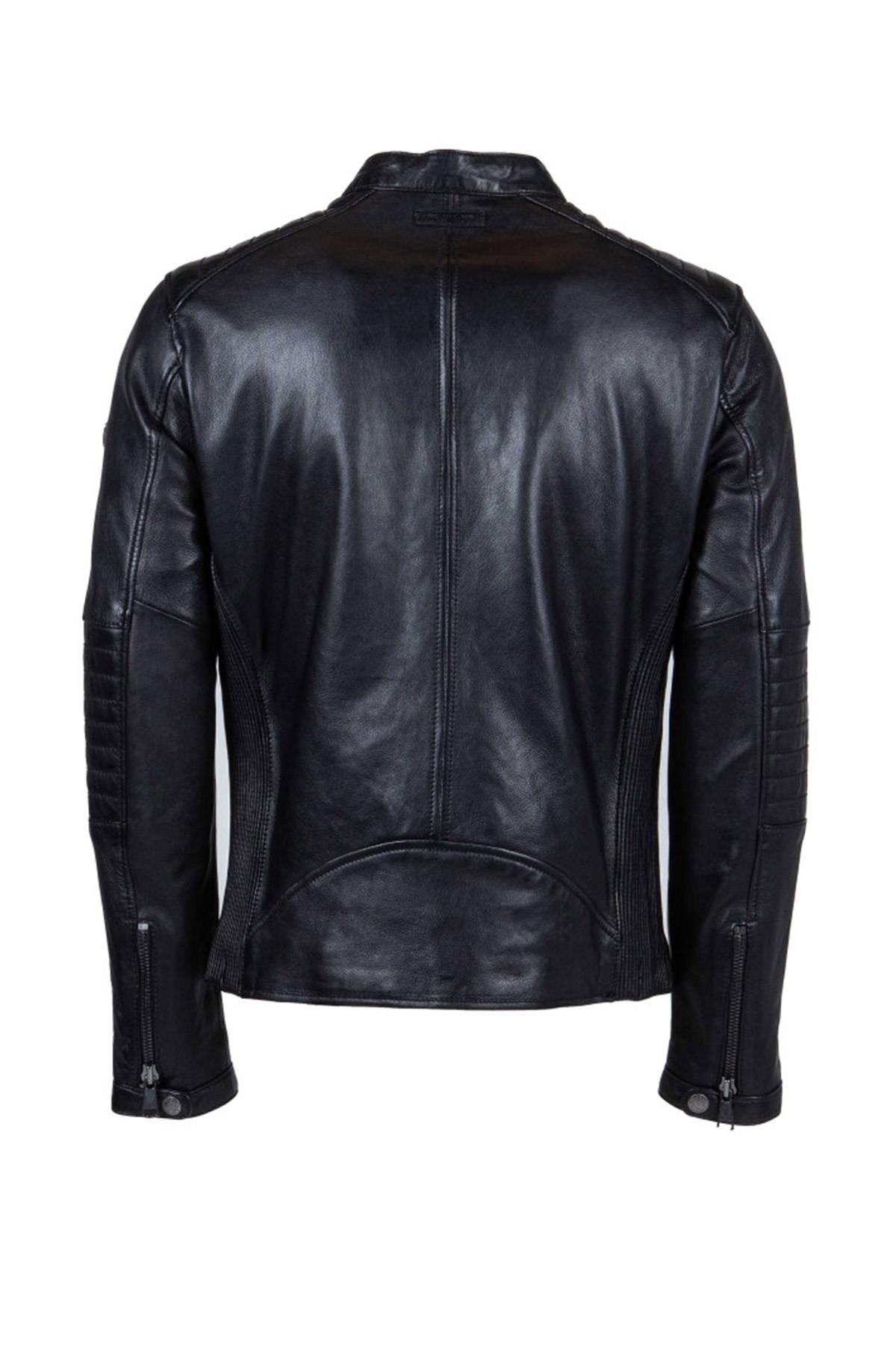 Black leather jacket with biker collar - Image n°8