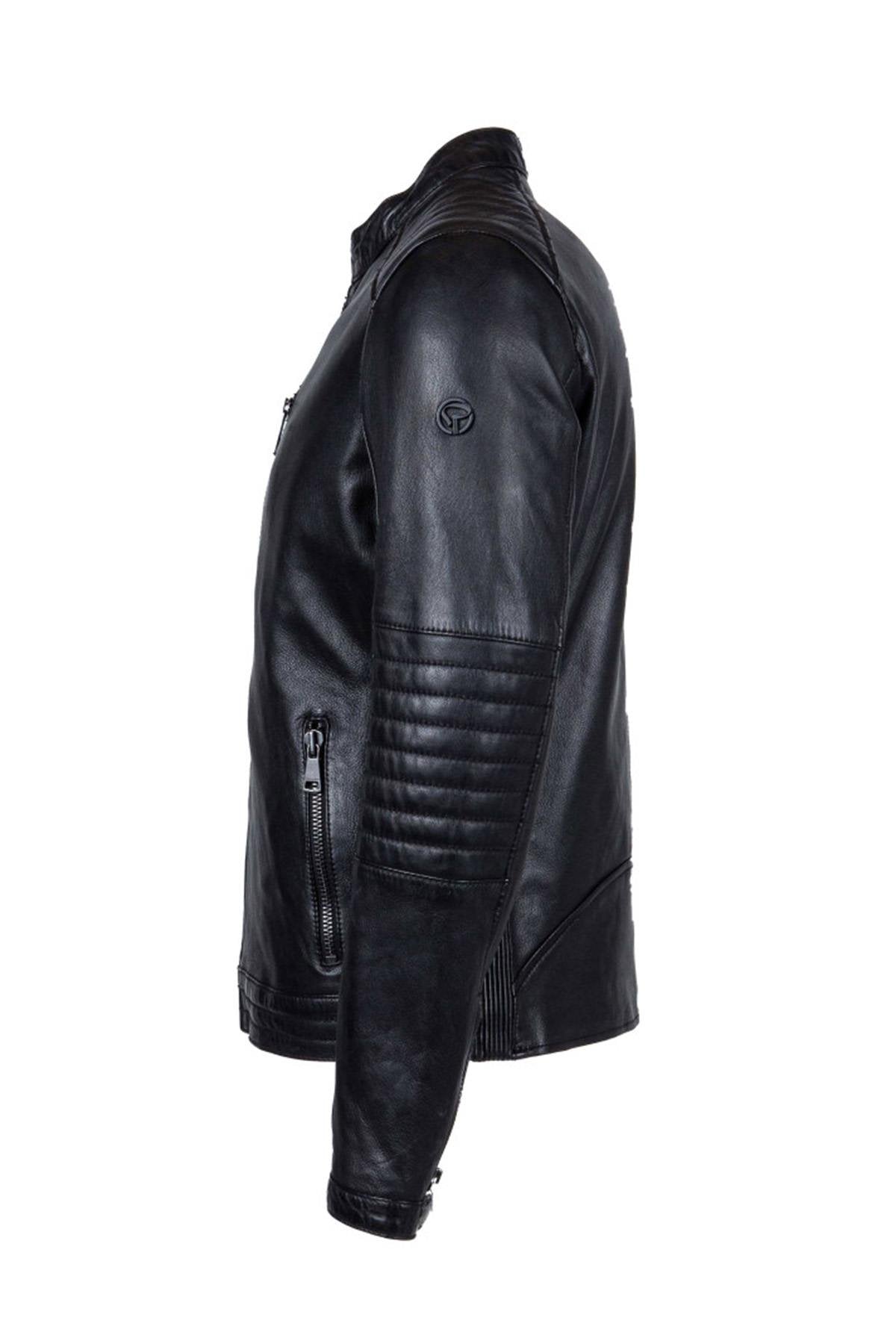 Black leather jacket with biker collar - Image n°9