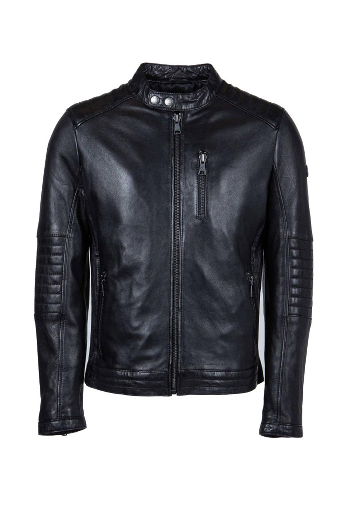 Black leather jacket with biker collar - Image n°7