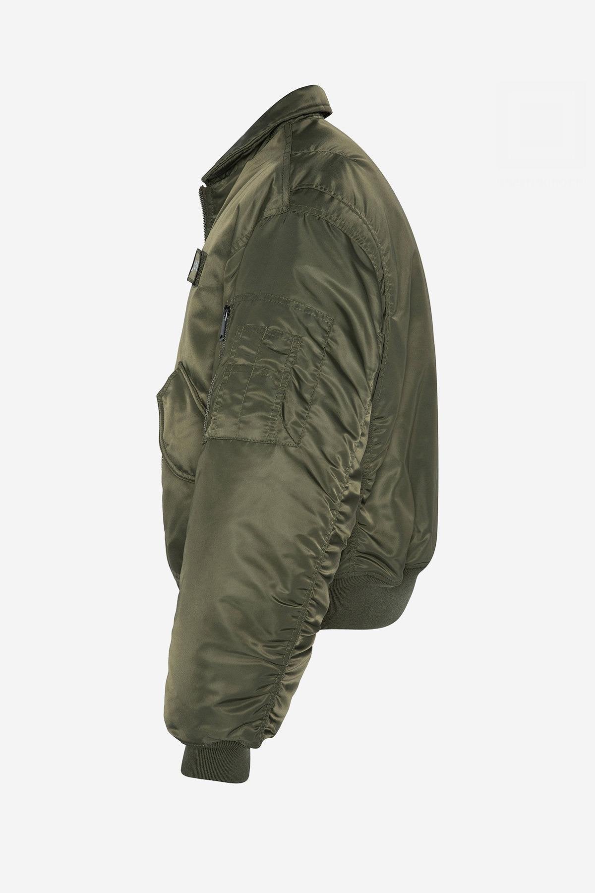 Khaki army-colored recycled nylon bomber jacket - Image n°7