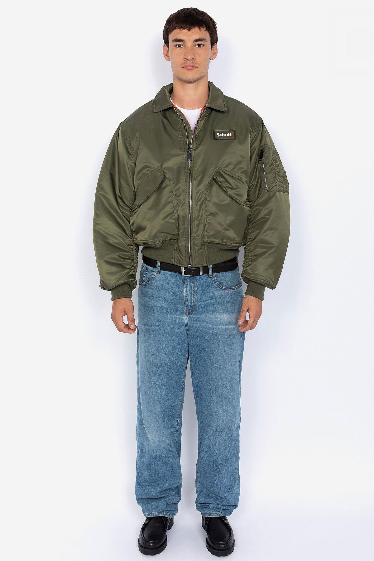 Khaki army-colored recycled nylon bomber jacket - Image n°5