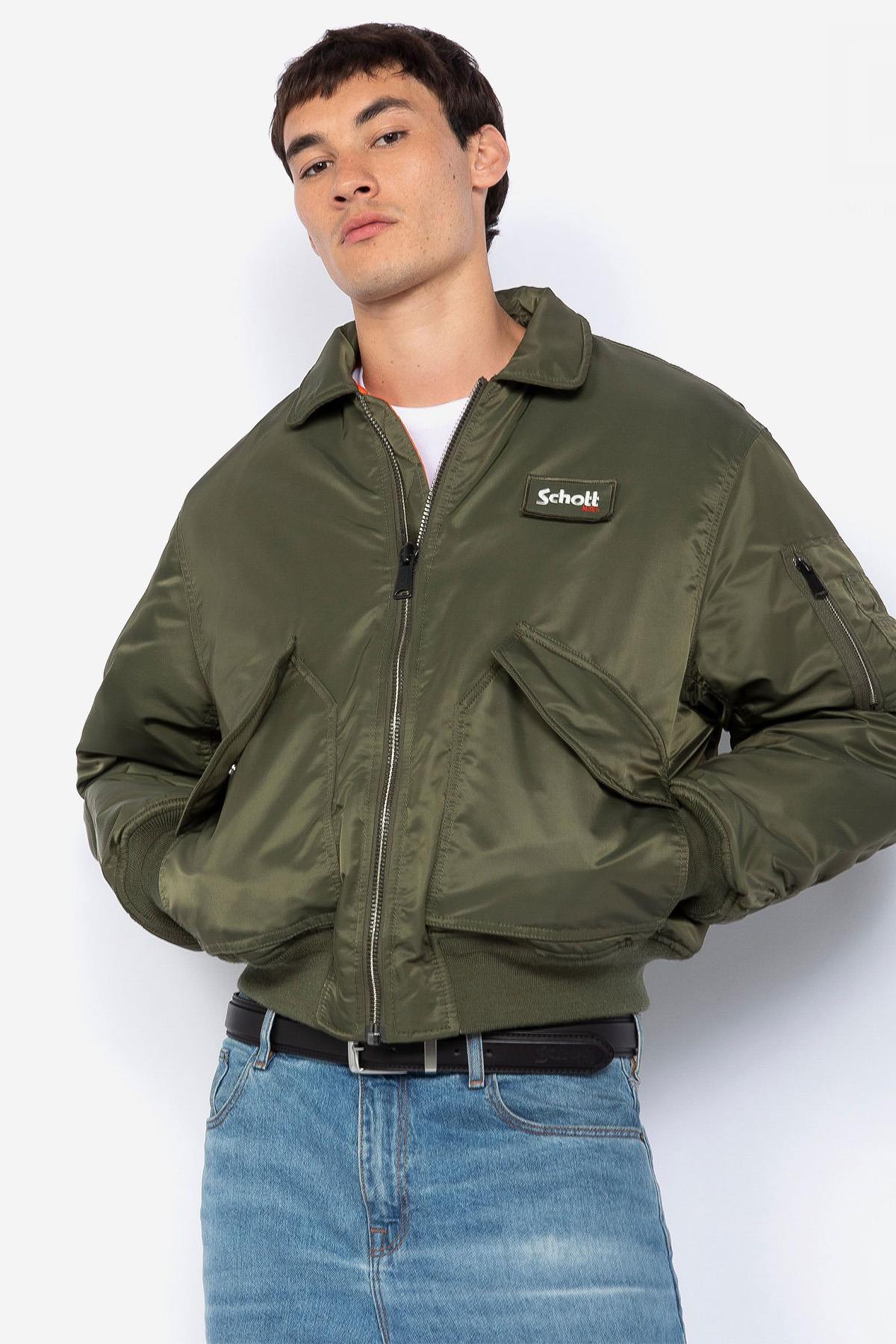 Khaki army-colored recycled nylon bomber jacket - Image n°2