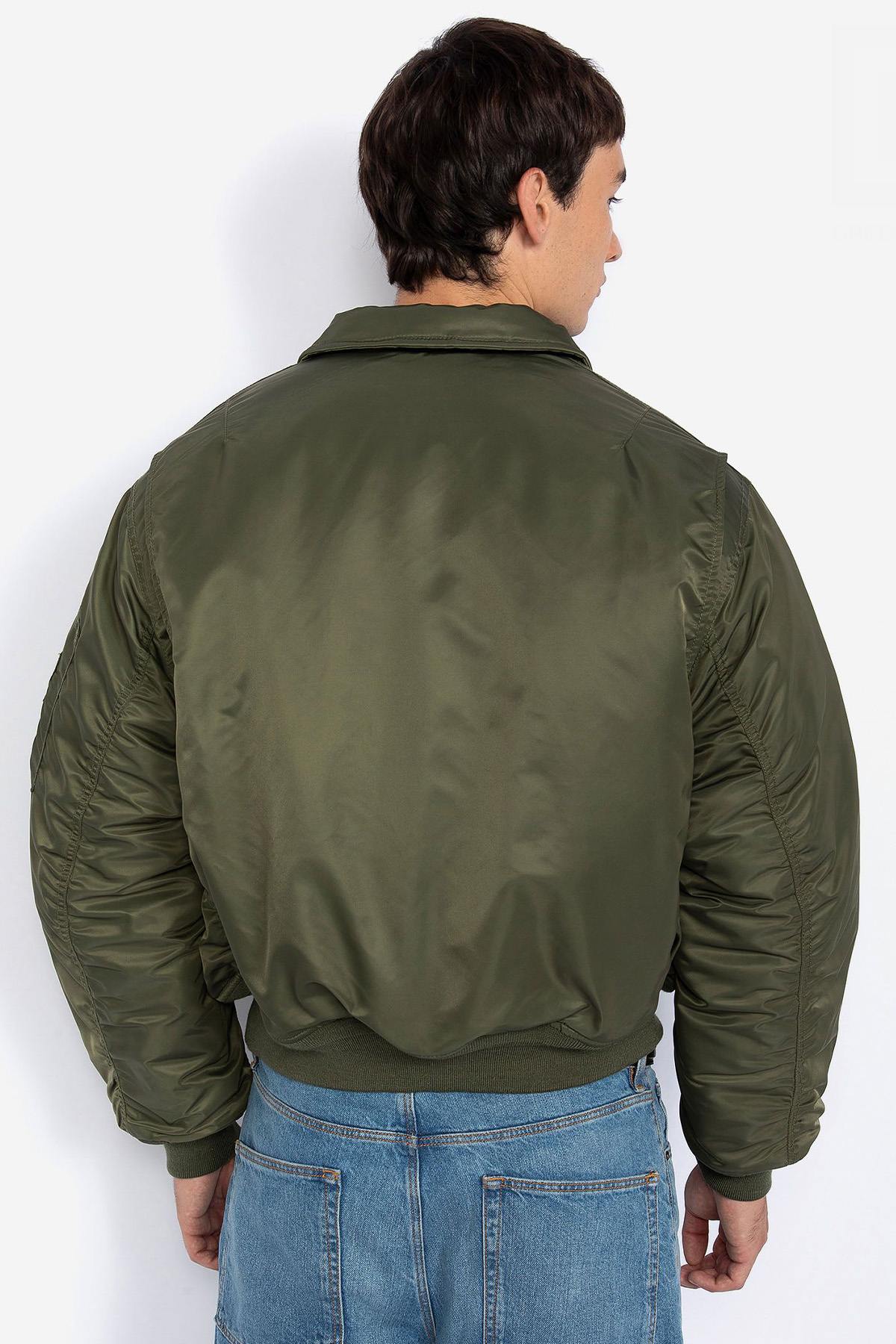 Khaki army-colored recycled nylon bomber jacket - Image n°3