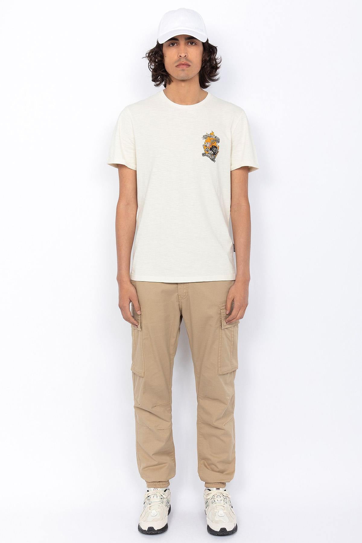 Off-white cotton T-shirt with heart print - Image n°2