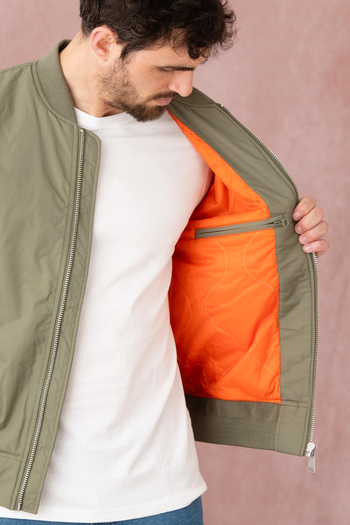 Sage khaki nylon bomber jacket - Image n°6