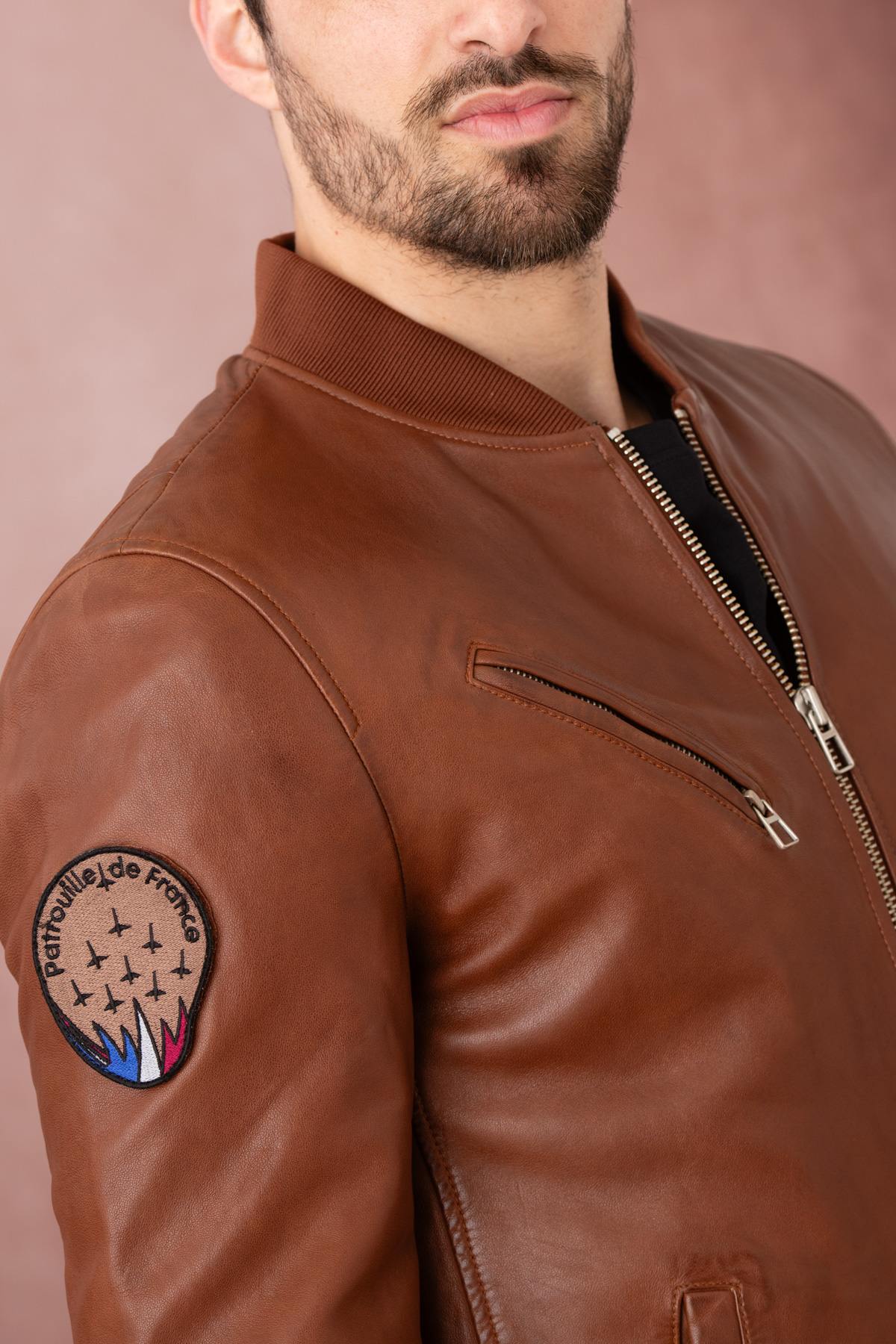 Patrouille de France cognac leather bomber jacket - Image n°6