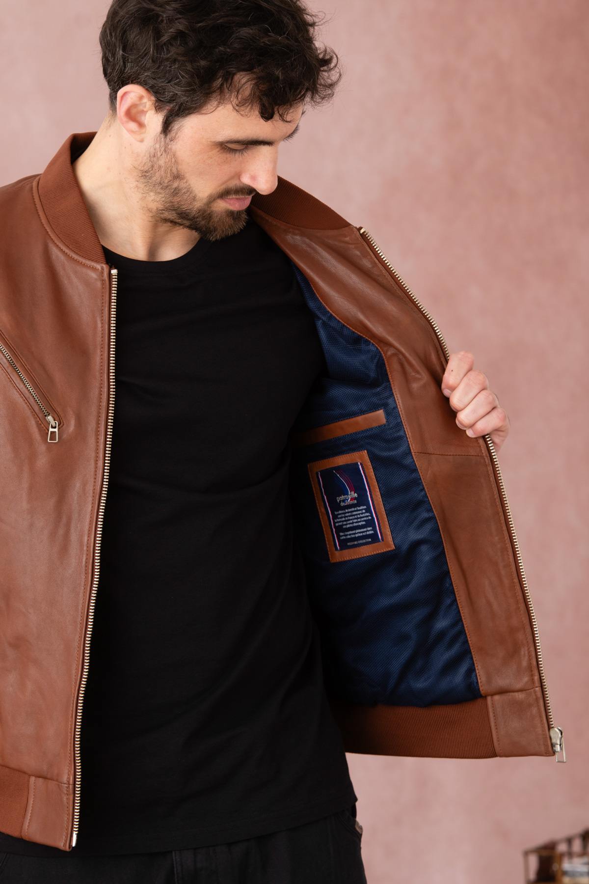 Patrouille de France cognac leather bomber jacket - Image n°11