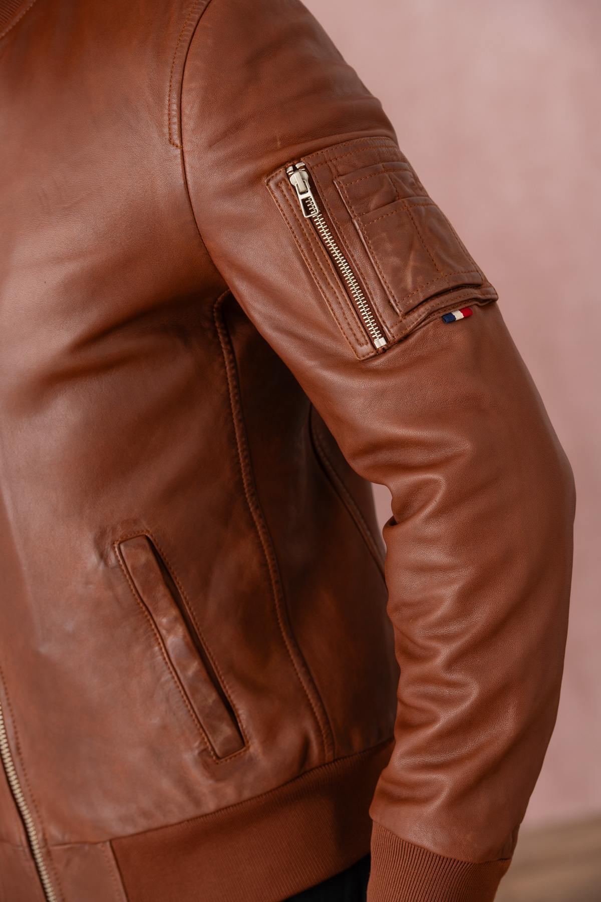 Patrouille de France cognac leather bomber jacket - Image n°10