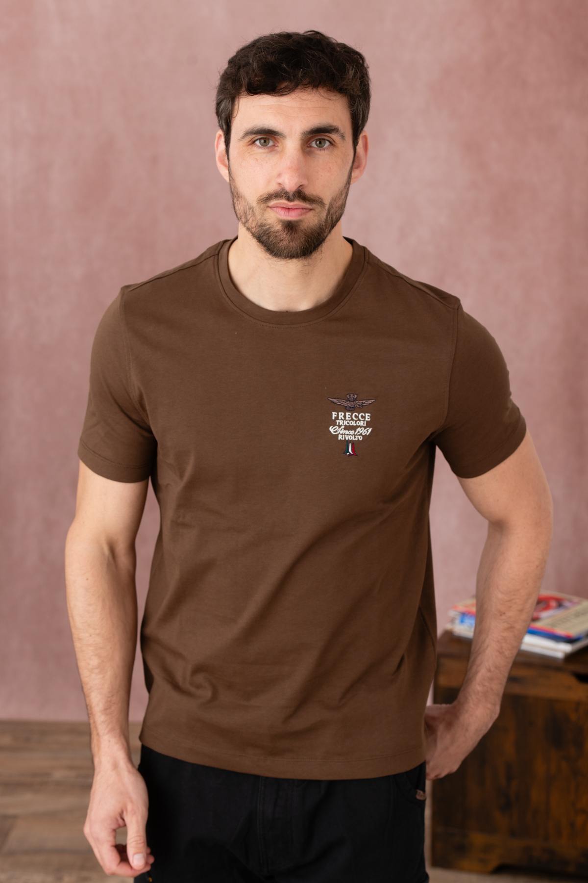 Cotton T-shirt with aeronautical logo on the heart side - Image n°1