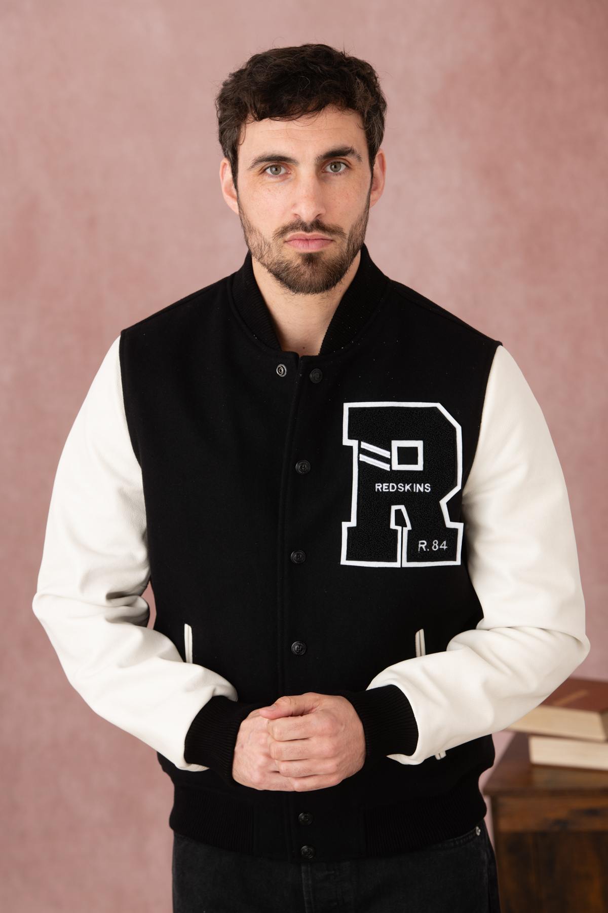 Black and white bi-material varsity teddy - Image n°12