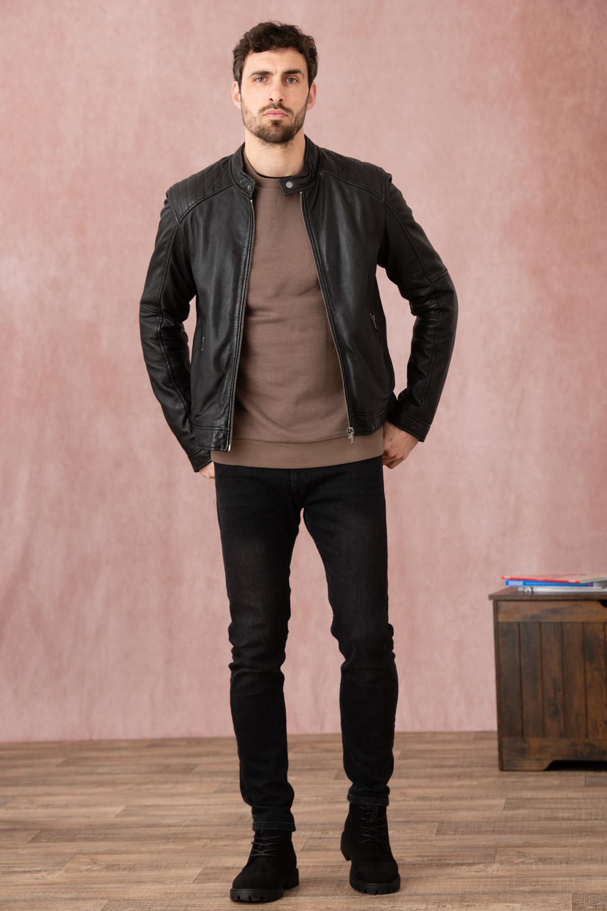 Black leather jacket for men - Image n°2