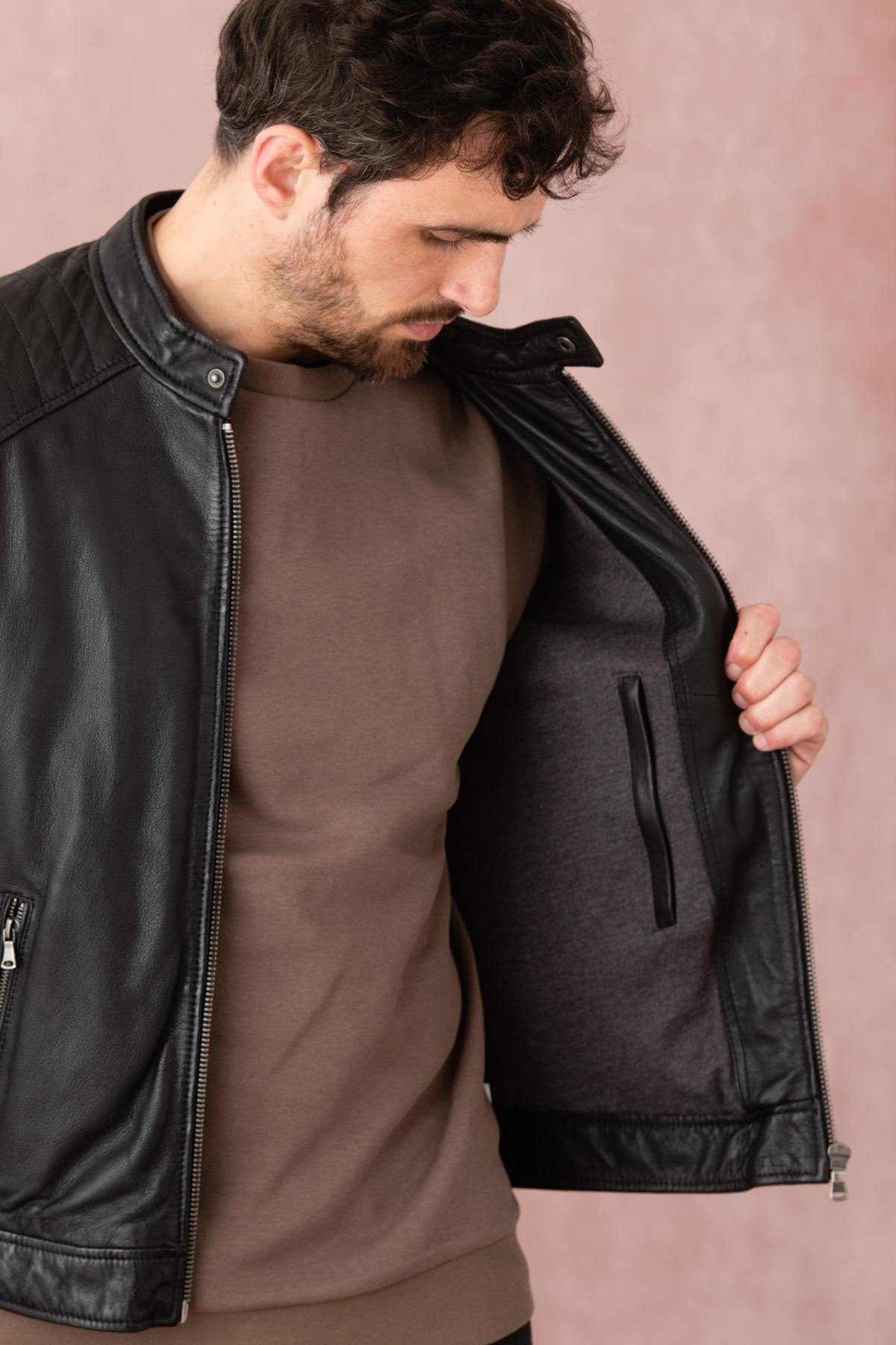 Black leather jacket for men - Image n°5