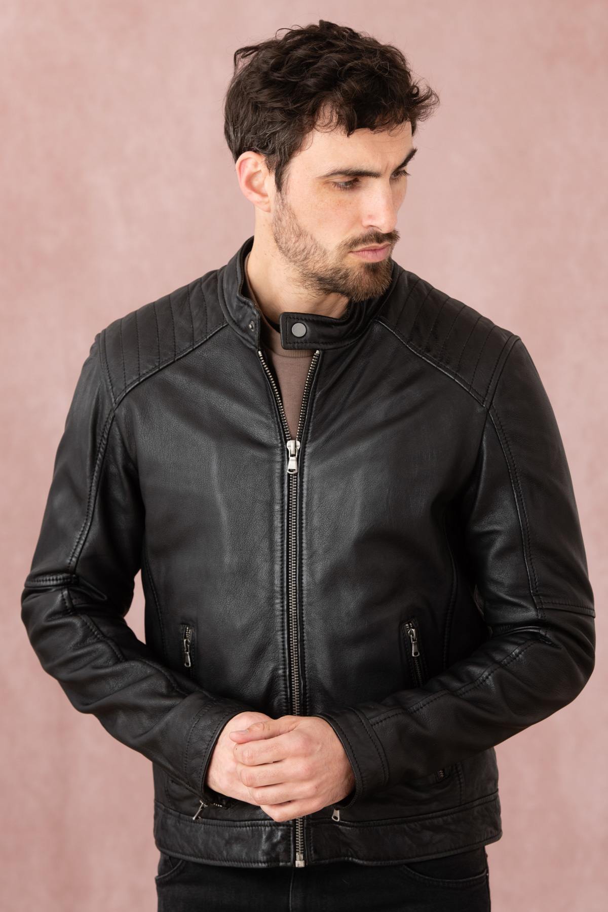 Black leather jacket for men - Image n°3