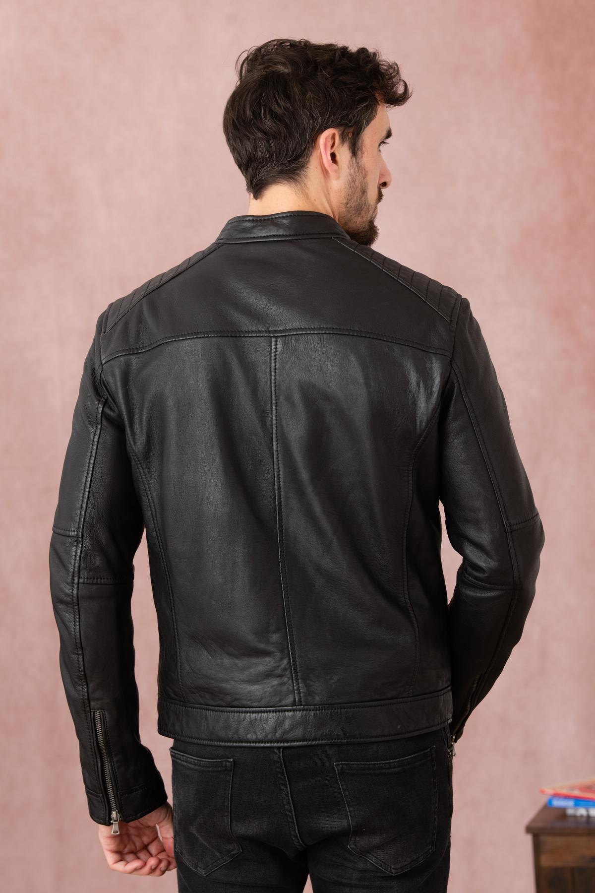 Black leather jacket for men - Image n°4