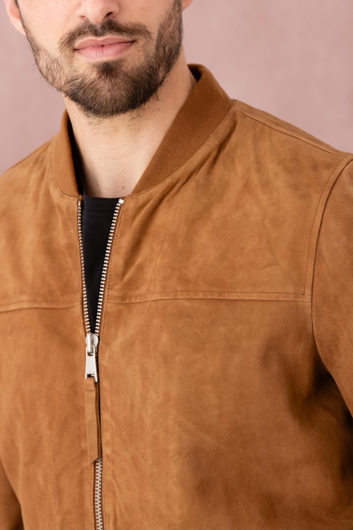 Cognac-colored suede leather teddy - Image n°3