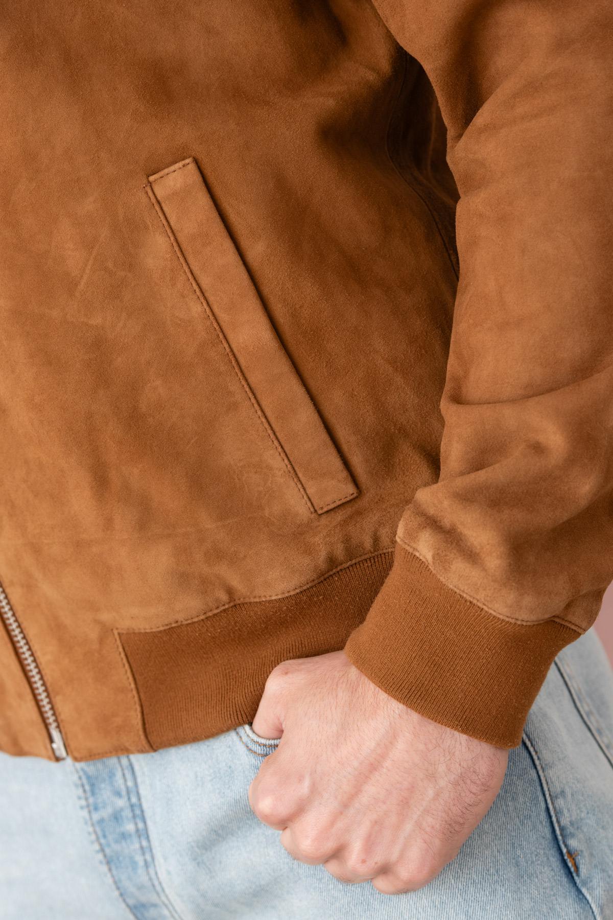 Cognac-colored suede leather teddy - Image n°6