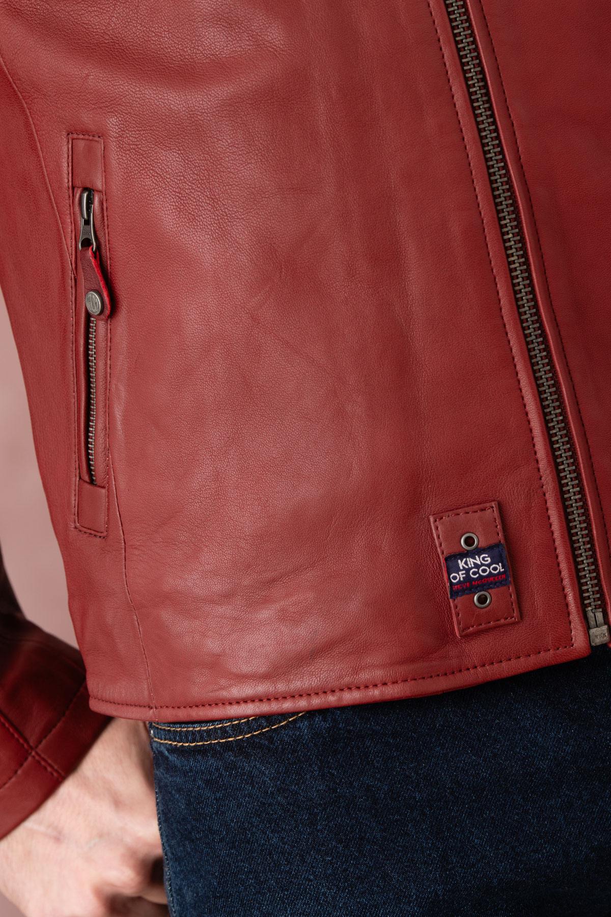 Dark red racing style leather jacket for Men - Image n°9