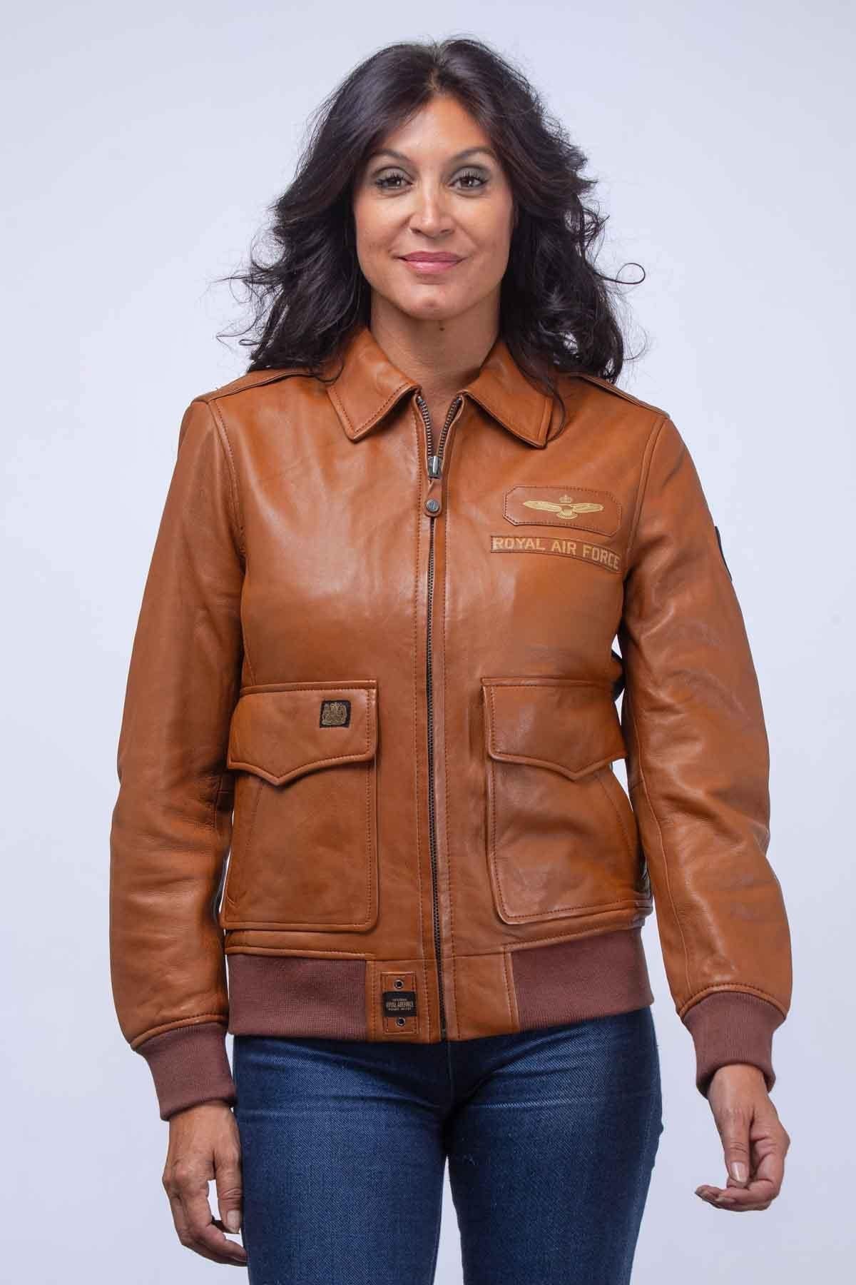 Camel leather bomber jacket with shirt collar - Image n°4