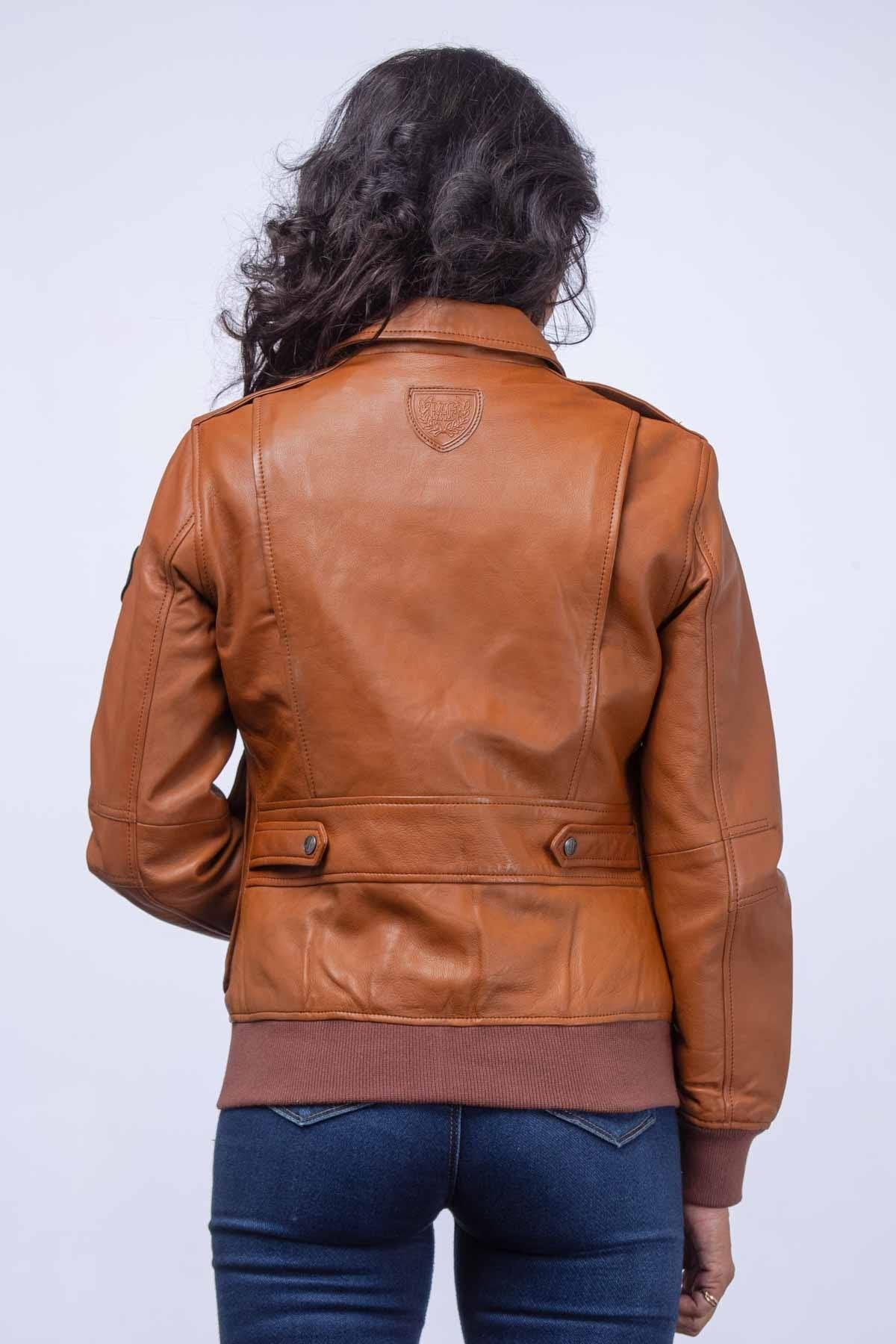 Camel leather bomber jacket with shirt collar - Image n°3