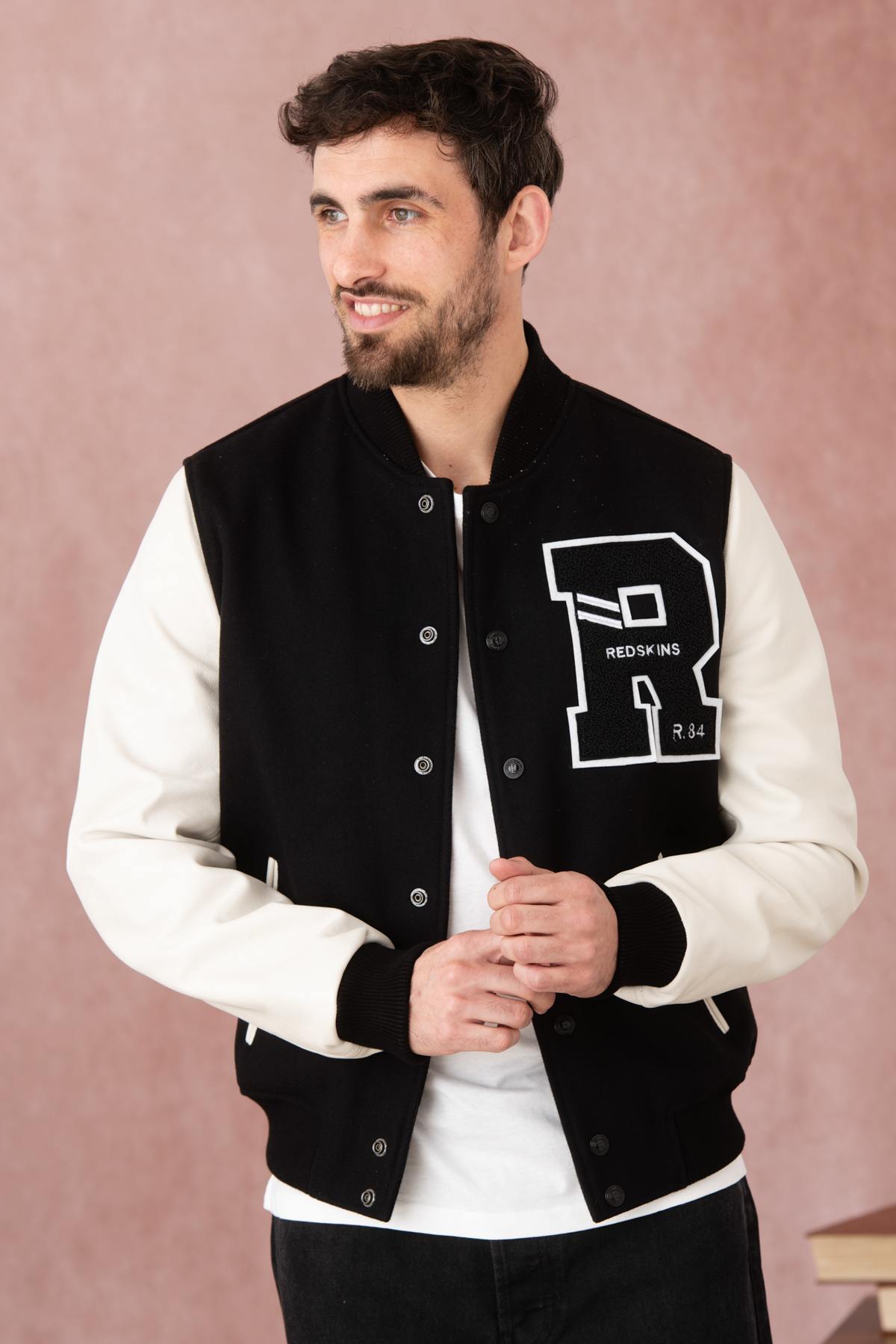 Black and white bi-material varsity teddy - Image n°6