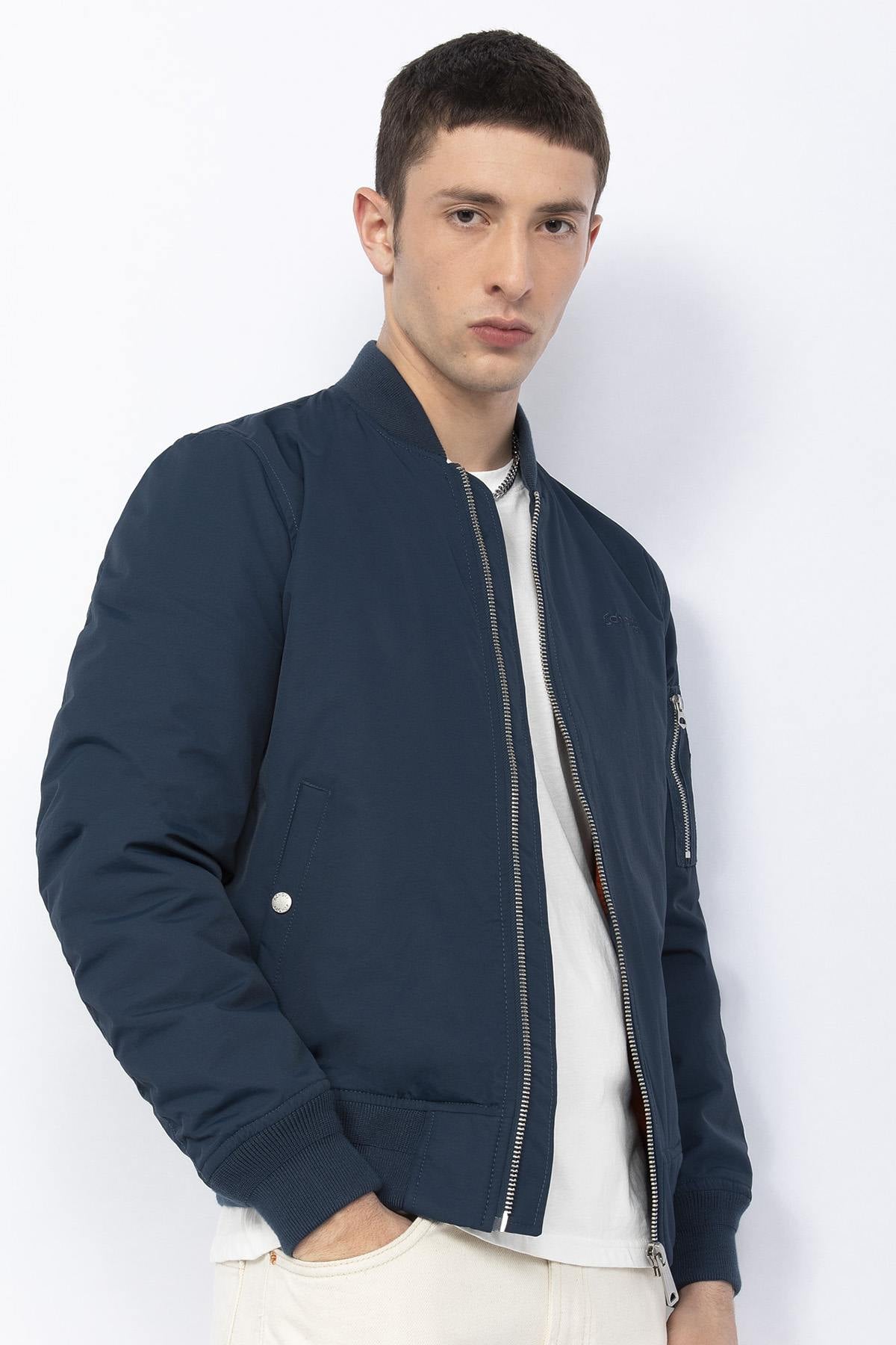 Blue nylon bomber jacket - Image n°1