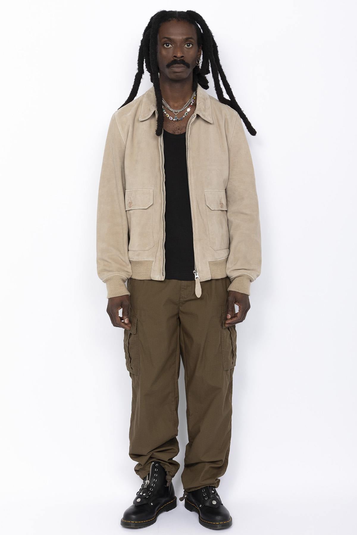 Beige suede leather bomber jacket - Image n°6